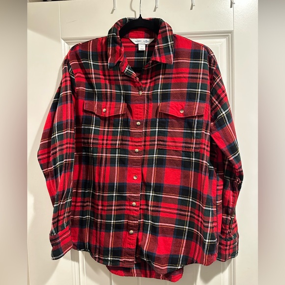 Old Navy Tops - Old Navy Red Plaid Button-Up Shirt Flannel Christmas Plaid